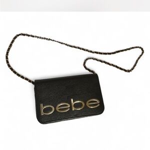 Bebe Elegant Black Crossbody with Gold Chain